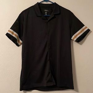 Forever 21 Button Up Shirt, Jersey, Stripe, Mesh, Simple, Collar, Casual